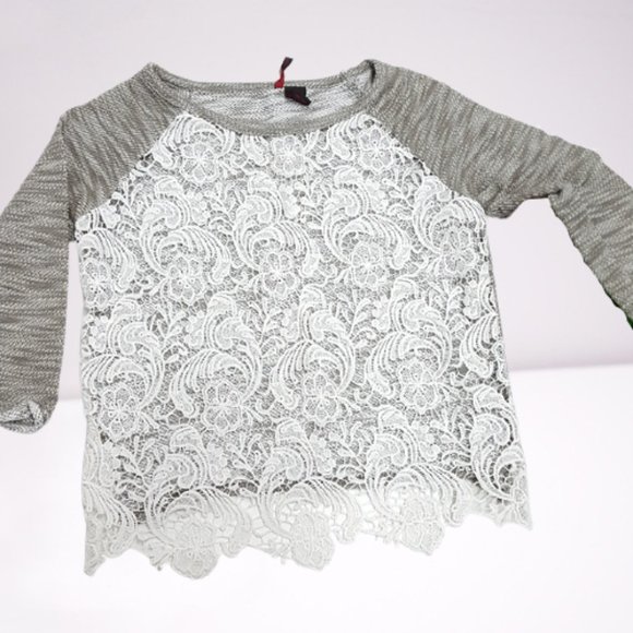 Heart N Crush Tops - Heart n Crush Gray Lace Overlay Top
